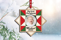 My First Christmas Barn Quilt Baby Photo Ornament SVG Laser Product Image 2