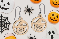 Halloween Pumpkin Witch Hat Earrings SVG Laser Scary Gift Product Image 3