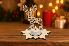 SVG Christmas Candle Holder Deer Star Design Laser Cut Gift Product Image 2