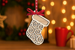 Holiday Sock Christmas SVG Laser Ornament Winter Swirls Gift Product Image 2