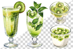 Green Kiwi Dessert | Watercolor Clip Art PNG Cake Pavlova Product Image 2
