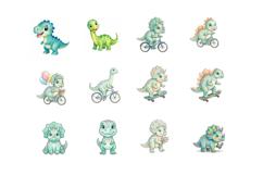 Watercolor Cartoon Dinosaur Clipart, 56 PNG Baby Dinosaur Product Image 3