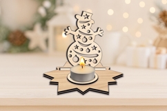 SVG Holiday Snowman Christmas Candle Holder Laser Star Shape Product Image 2