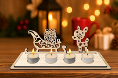 Santa&#039;s Sledge Deer Candles Holder SVG Christmas Laser Gift Product Image 2