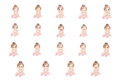 Watercolor Chibi Girl Emotions - 19 Cute Expressions Clipart Product Image 2