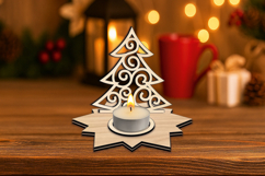 Holiday Christmas Tree Candle Holder SVG Star Design Laser Product Image 3