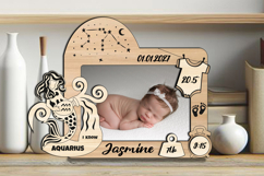 Laser SVG Aquarius Zodiac Baby Photo Frame Present Newborn Product Image 2