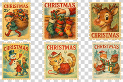 Christmas Vintage Stamps | Santa reindeer elf snowman bell Product Image 2