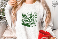 Octopus Reading Books, Book Lover Octopus With Coffee SVG Product Image 2