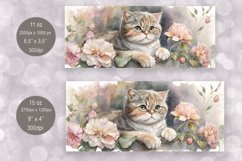 Cute Cat Mug Sublimation | Watercolor Mug Wrap 11 &amp; 15 oz Product Image 2