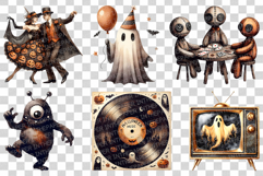 Retro Halloween | Watercolor Vintage Ghost Monster PNG Witch Product Image 2