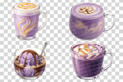 Ube Drink in Glass | Watercolor Clipart PNG Purple Iced Latte Product Image 2