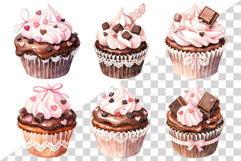 Cute Pink Chocolate Cupcake | Valentine watercolor dessert Product Image 2
