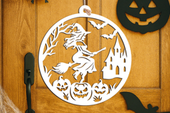 Halloween Flying Witch Door Hanger SVG Welcome Sign Laser Product Image 2