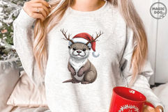 Otter Christmas PNG|Otter Santa Hat Reindeer Antlers Product Image 3