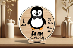 Penguin Baby Announcement Round Board Laser Circle Sign SVG Product Image 2