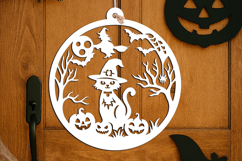 Witch Cat Halloween Door Hanger SVG Welcome Sign Laser Gift Product Image 2