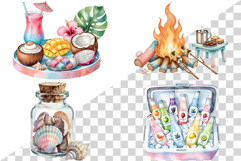 Pink and blue Beach | Watercolor summer ocean seaside png Product Image 2