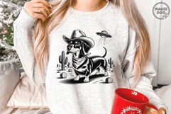 Vintage Dachshund Cowboy Retro Western Dog Doxie UFO Alien Product Image 2