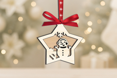 SVG Merry Christmas Snowman Star Ornament Laser Home Decor Product Image 1