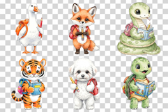 Back to School Cute Animal | Watercolor Dog Fox Monkey PNG Product Image 2