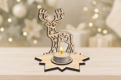 SVG Laser Cut Christmas Deer Candle Holder Star Design Gift Product Image 2
