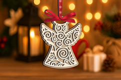 Holiday Pattern Angel Ornament SVG Christmas Laser Present Product Image 2