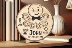 Octopus Baby Announcement Round Board Circle Sign SVG Laser Product Image 2