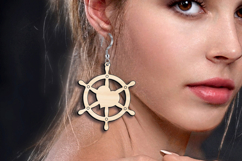 SVG Ocean Ship Helm Sea Pattern Earrings Laser Gift Maritime Product Image 2