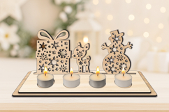 Christmas Candles Holder SVG Snowman Deer Present Laser Gift Product Image 2