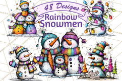 Whimsical Rainbow Snowmen PNG Clipart, Colorful Christmas Product Image 1