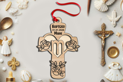 Cross Rose Letter M Laser Gift Ornament SVG Monogram Baptism Product Image 2
