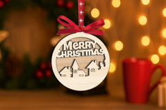 Round Laser SVG Merry Christmas Ornament Home Decor Gift Product Image 2