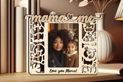 Animals Mama and Me SVG Photo Frame Laser Giraffe Hippo Lion Product Image 2