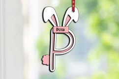 Easter Letter P Laser Basket Tag Ornament SVG Bunny Cut Gift Product Image 2