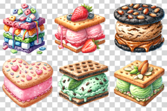 Ice Cream Sandwich | Watercolor DessertSummer PNG Chocolate Product Image 2