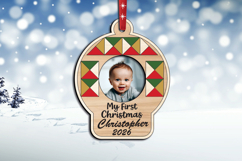 My First Christmas Ball Barn Quilt Baby Photo Ornament SVG Product Image 2