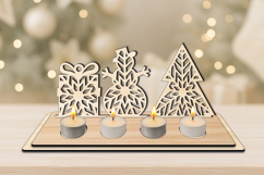 Snowflakes Christmas Candles Holder Pine Snowan SVG Laser Product Image 2