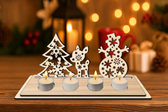 Happy Holiday Christmas Candles Holder SVG Laser Deer Pine Product Image 2