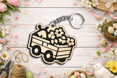 SVG Spring Flower Wagon Cart Keychain Laser Gift Accessory Product Image 2