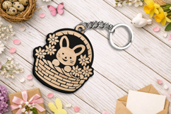 Spring Bunny Basket Easter Keychain Laser SVG Gift Accessory Product Image 2