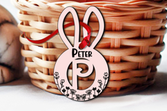 Letter P Basket Bunny Tag Ornament SVG Laser Easter Flowers Product Image 2