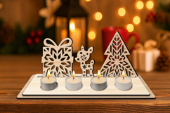 SVG Snowy Holiday Christmas Candles Holder Laser Present Product Image 2