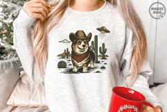 Vintage Corgi Cowboy|Retro Western Dog |Funny UFO Alien Product Image 2