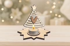 Holiday Candle Holder SVG Christmas Tree Star Design Laser Product Image 2