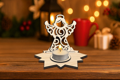 SVG Winter Themed Angel Candle Holder Laser Christmas Gift Product Image 2