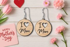 Mother's Day Heart Circle Earrings SVG Mom Design Laser Gift Product Image 2