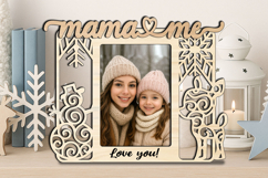 Snowman Deer Christmas Mama and Me SVG Photo Frame Laser Pic Product Image 2