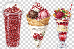 Pomegranate Dessert | Watercolor Clip Art PNG Fruit Cake Product Image 2