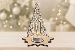 Joy Christmas Tree Candle Holder SVG Laser Winter Pattern Product Image 2